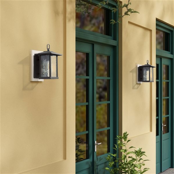 LNC 12-in Black and Rippled Glass Medium Base(E-26) Outdoor Wall Light