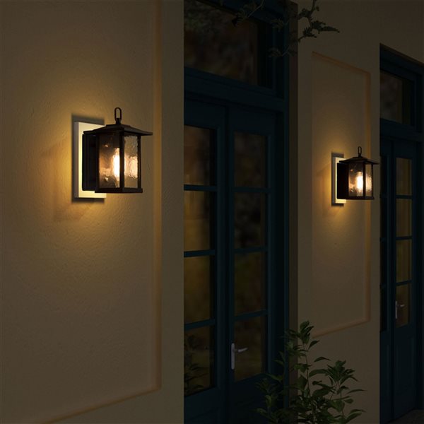 LNC 12-in Black and Rippled Glass Medium Base(E-26) Outdoor Wall Light