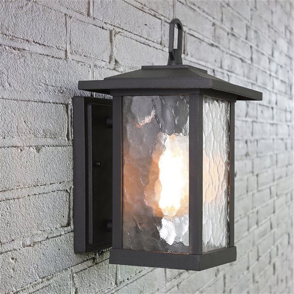 LNC 12-in Black and Rippled Glass Medium Base(E-26) Outdoor Wall Light