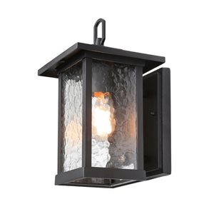 LNC 12-in Black and Rippled Glass Medium Base(E-26) Outdoor Wall Light