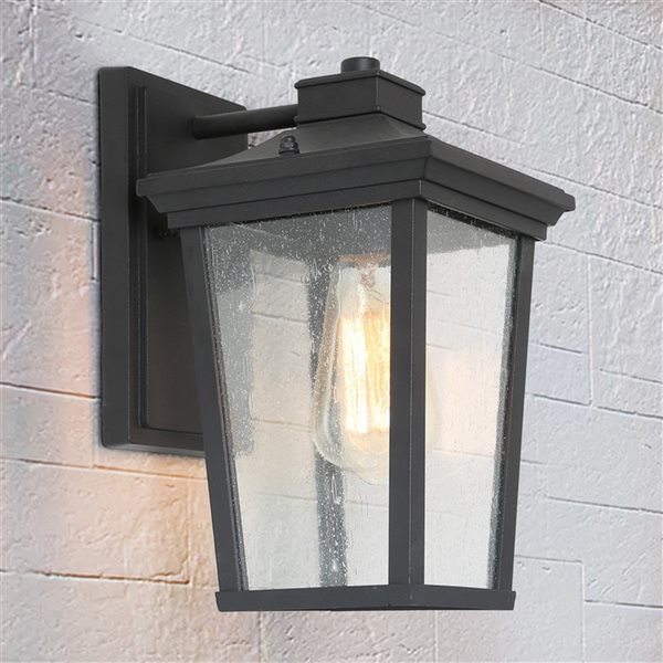 LNC 11-in Black and Seeded Glass Medium Base (E-26) Outdoor Wall Light