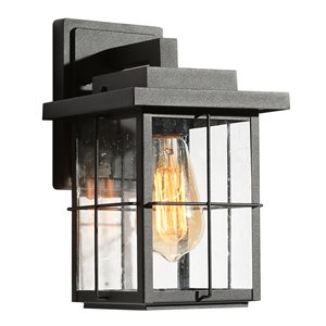 LNC 11-in Black and Seeded Glass Medium Base(E-26) Outdoor Wall Light