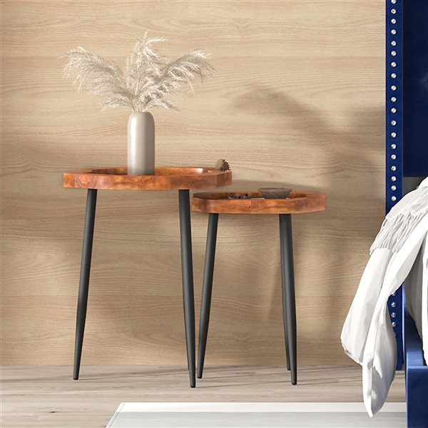 WHI Black Wood Live Edge End Table Set - 2-Piece