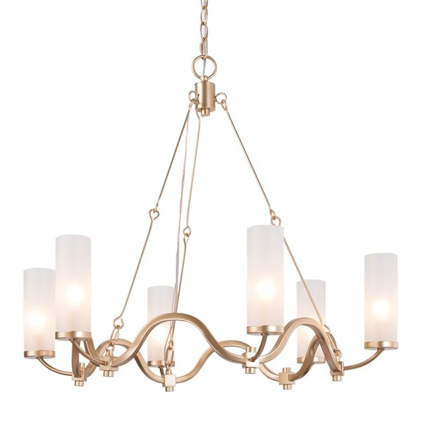 LNC Ellan 6-Light Matte Gold and Opal Glass Cylinder Modern/Contemporary Chandelier