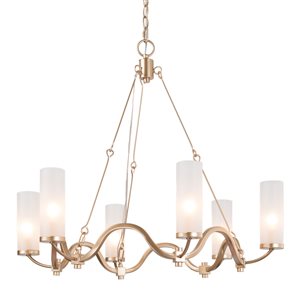 LNC Ellan 6-Light Matte Gold and Opal Glass Cylinder Modern/Contemporary Chandelier