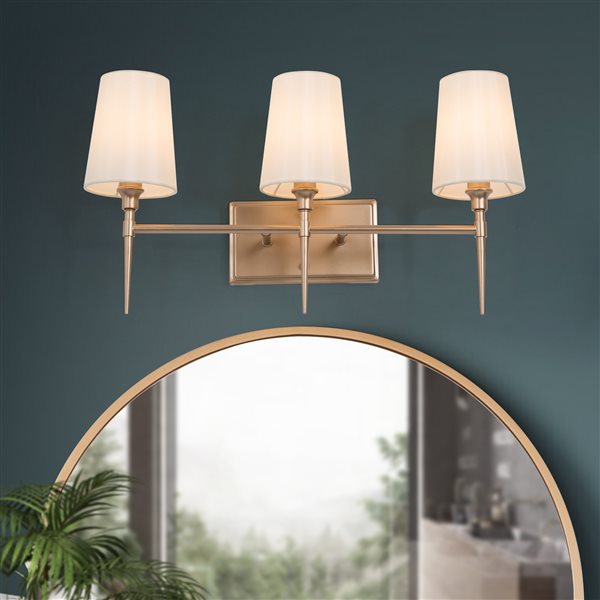 LNC Helmsley 3-Light Gold and White Transitional Vanity Light Bar