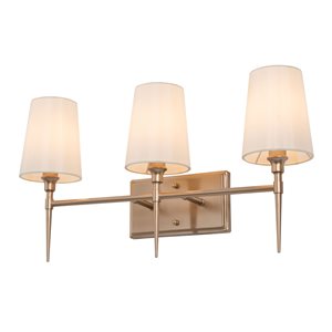 LNC Helmsley 3-Light Gold and White Transitional Vanity Light Bar