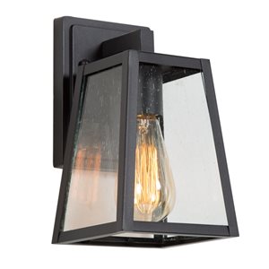 LNC Halo 10-in Black and Seeded Glass Outdoor Wall Light