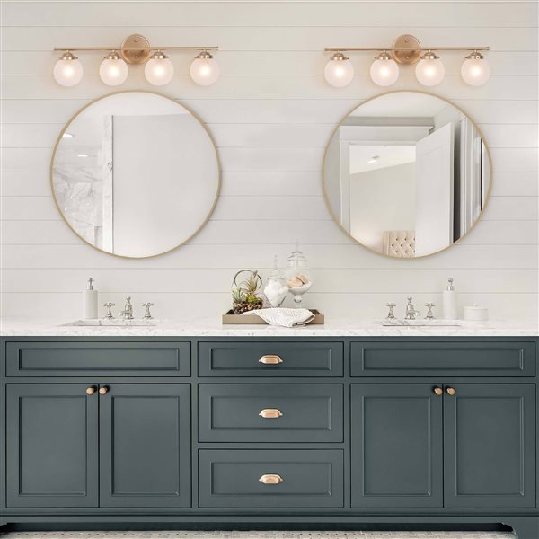 LNC Ellan 4-Light Gold and Opal Glass Modern/Contemporary Vanity Light Bar