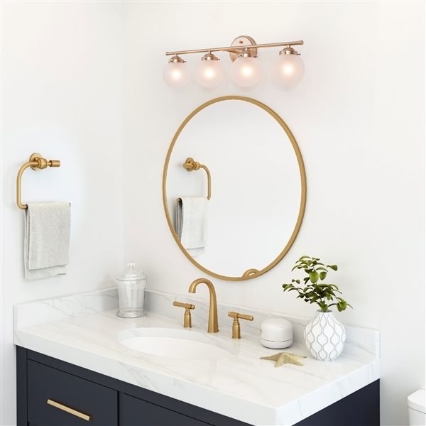 LNC Ellan 4-Light Gold and Opal Glass Modern/Contemporary Vanity Light Bar