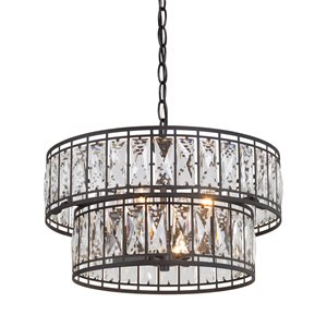 LNC Ballet 4-Light Matte Black Two-Tiered Glass Drum Modern/Contemporary Crystal Chandelier