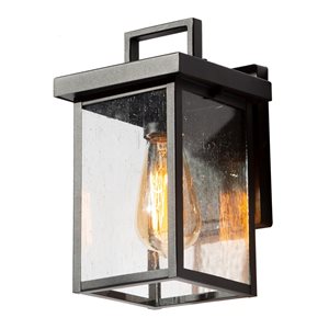 LNC Halo 10.5-in Black and Seeded Glass Outdoor Wall Light