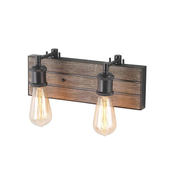 LNC Sabrina 2-Light Black And Brown Farmhouse Vanity Light Bar ...