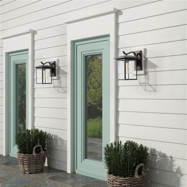 LNC Sabrina 12-in Black and Seeded Glass Outdoor Wall Light