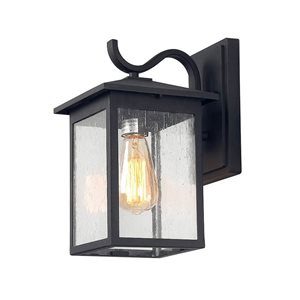 LNC Sabrina 12-in Black and Seeded Glass Outdoor Wall Light