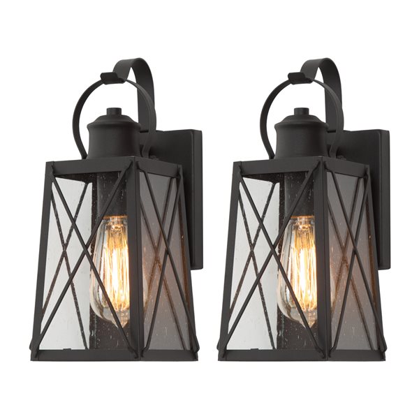 LNC Orlan 12.5-in Black and Seeded Glass Outdoor Wall Light - 2-Pack