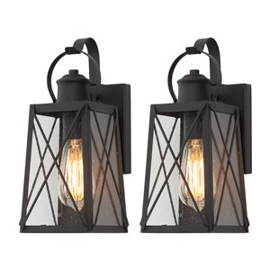 LNC Orlan 12.5-in Black and Seeded Glass Outdoor Wall Light - 2-Pack