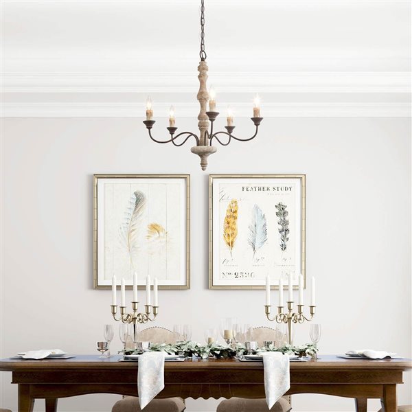 LNC Andromeda 5-Light Greyish White Wood and Rustic Bronze Farmhouse Chandelier