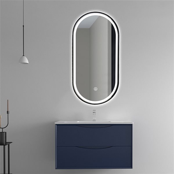 Décor Wonderland Khristy 23.6-in Lighted LED Fog Free Oval Black Framed Bathroom Mirror