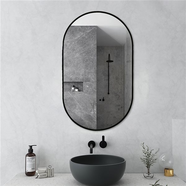 Décor Wonderland Khristy 23.6-in Oval Black Framed Bathroom Mirror