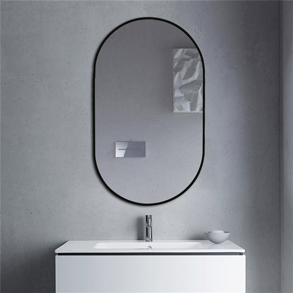 Décor Wonderland Khristy 23.6-in Oval Black Framed Bathroom Mirror