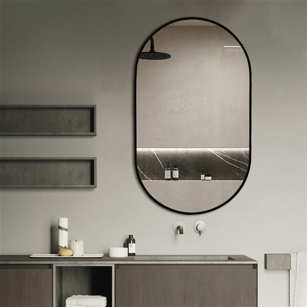 Décor Wonderland Khristy 23.6-in Oval Black Framed Bathroom Mirror