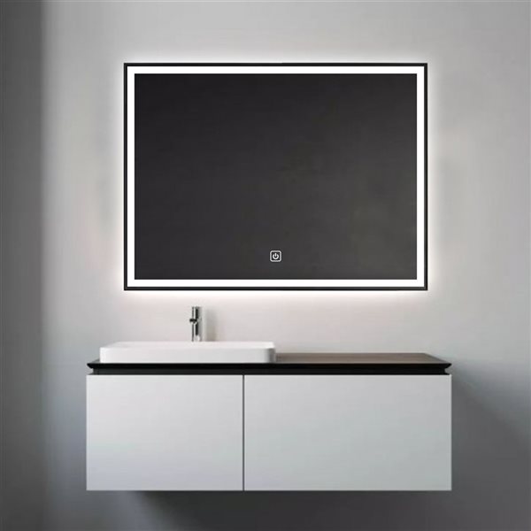 Décor Wonderland Vanta 23.6-in Lighted LED Fog Free Rectangular Black Framed Bathroom Mirror