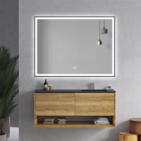 Décor Wonderland Vanta 23.6-in Lighted LED Fog Free Rectangular Black Framed Bathroom Mirror