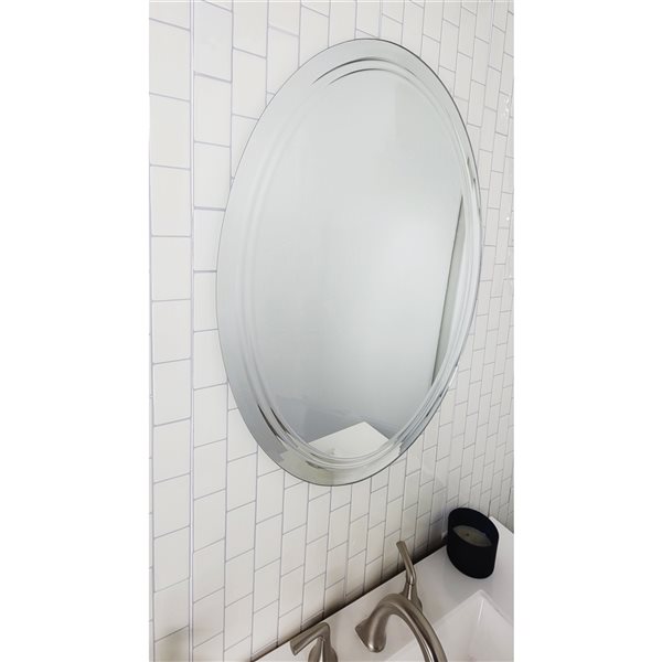 Décor Wonderland Tri-Bevel 23.6-in Oval Frameless Bathroom Mirror