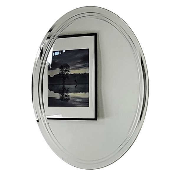 Décor Wonderland Tri-Bevel 23.6-in Oval Frameless Bathroom Mirror
