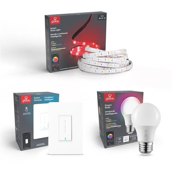 Globe Electric Wi-Fi Smart Bundle with Plug-In Strip Light, Dimmer Switch, and LED Bulb
