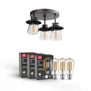 Globe Electric Nate 3-Light Oil Rubbed Bronze Flush Mount, Smart LED Bulbs Included