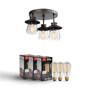 Globe Electric Nate 3-Light Semi-Flush Mount Ceiling Light, Oil Rubbed Bronze, Bulbs Included