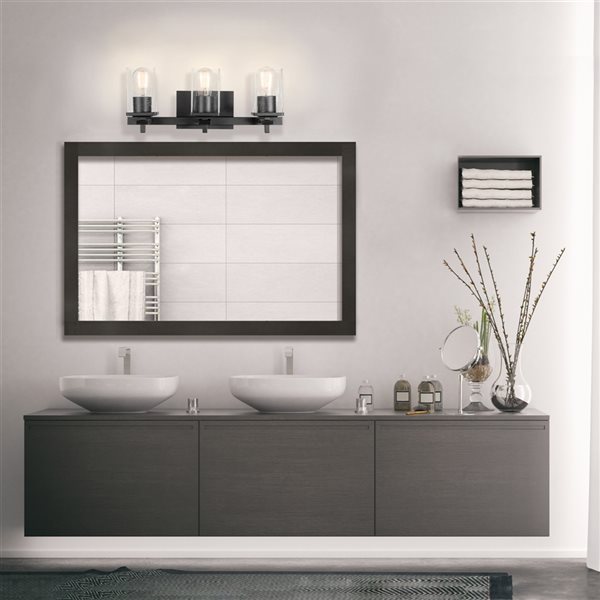 Globe Electric Dakota 5-Piece All-In-One Bathroom Set, Matte Black, 3-Light Vanity, with Bulbs