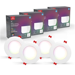 Globe Electric 4-in Wi-Fi Smart White Ultra Slim LED Recessed Lighting Kit - 4-pack