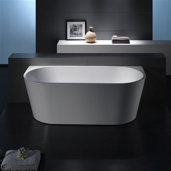 A&E Bath & Shower Poppy 29.5-in x 59-in White High-gloss Acrylic Rectangle Centre Drain Freestanding Bathtub (Left Corner)