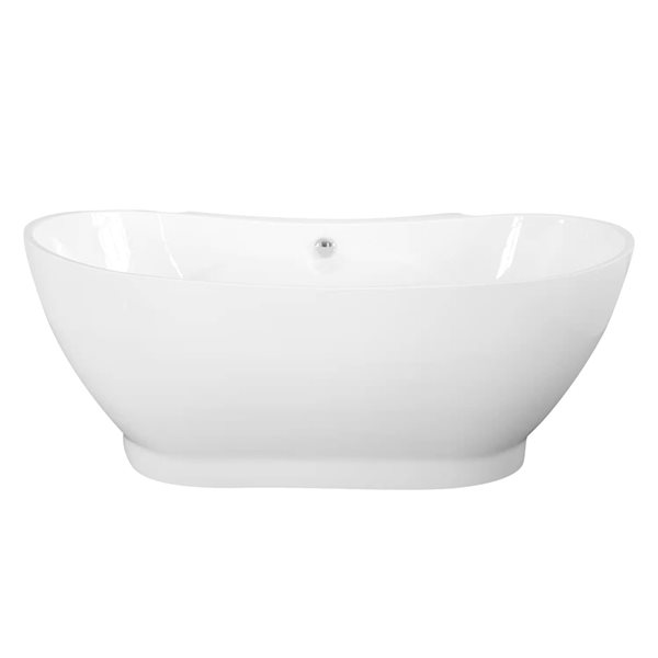 Baignoire Angela autoportante ovale avec drain central en acrylique blanc brillant de 39 po x 71 po par A&E Bath and Shower