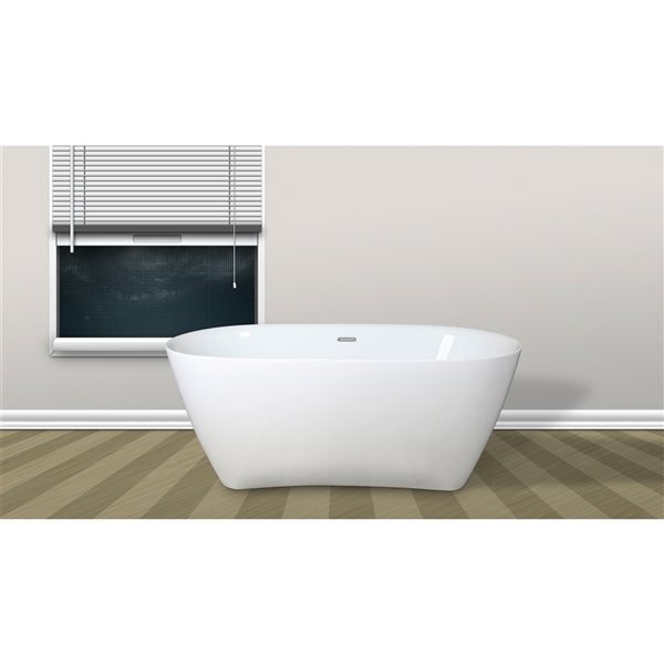 A&E Bath & Shower Carmen 30-in x 59-in White High-gloss Acrylic Oval Centre Drain Freestanding Bathtub