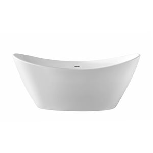 Baignoire Jodie par A&E Bath and Shower autoportante ovale avec drain central en acrylique blanc brillant de 30 po x 67 po