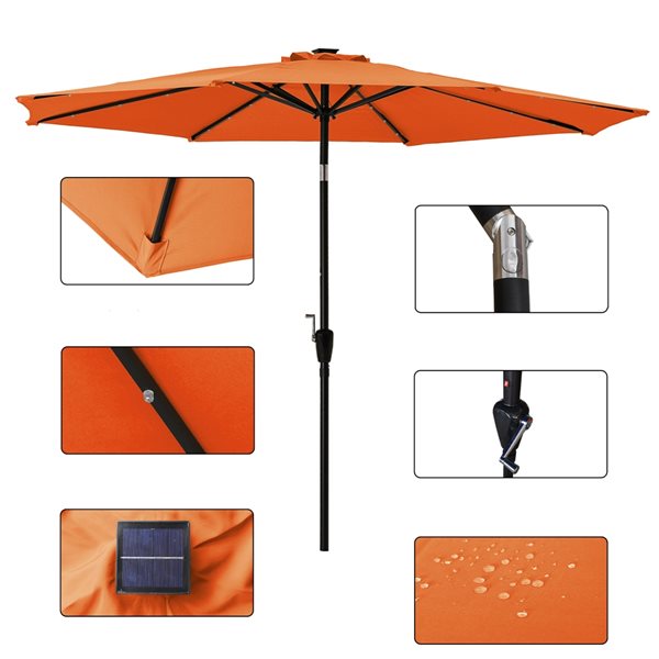 CASAINC 10-ft Orange Market Patio Umbrella Push-button with LED Light