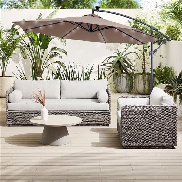 CASAINC 10-ft Taupe Offset Patio Umbrella Crank with Lights