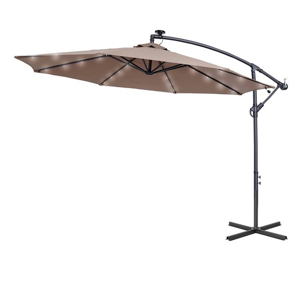 CASAINC 10-ft Taupe Offset Patio Umbrella Crank with Lights