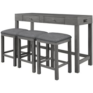 CASAINC 4-Piece Counter Height Table Set with Leather Padded Stools, Grey