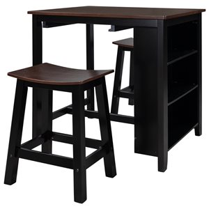 CASAINC 3-Piece Wood Counter Height Dining Kitchen Set with 2 Stools