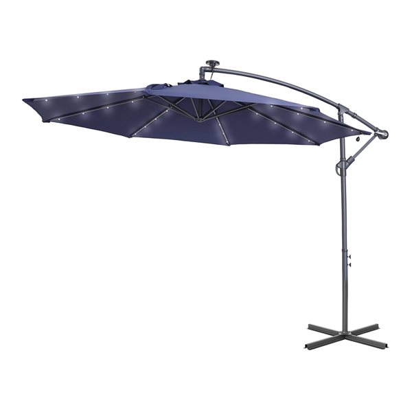 CASAINC 10-ft Navy Offset Patio Umbrella Crank with Lights