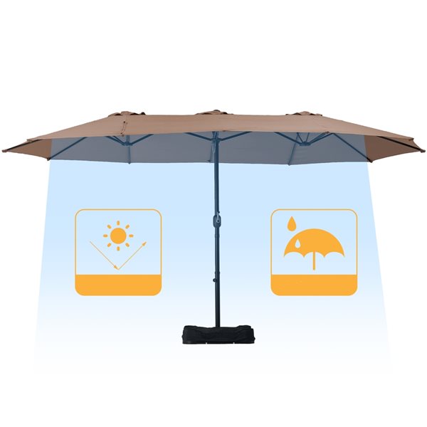 CASAINC 15-ft Tan Market Patio Umbrella No-tilt Base Included