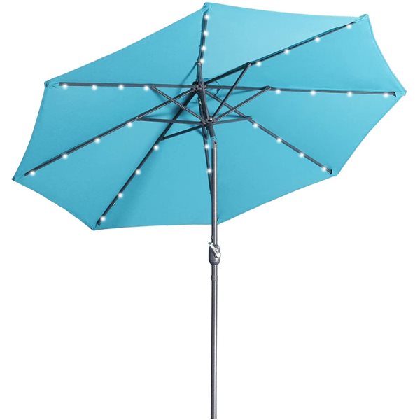 CASAINC 9-ft Turquoise Market Patio Umbrella Push-button with Solar Light