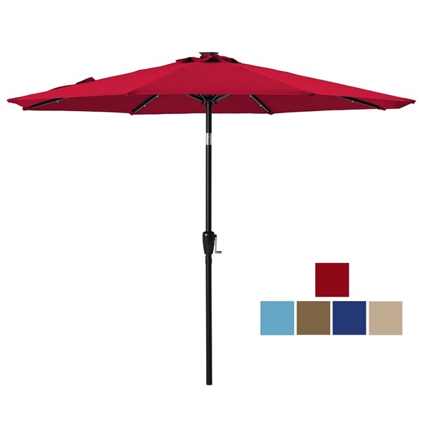 CASAINC 9-ft Red Market Patio Umbrella Push-button with LED Light | RONA