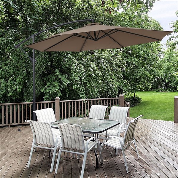 CASAINC 10-ft Taupe Offset Patio Umbrella Crank
