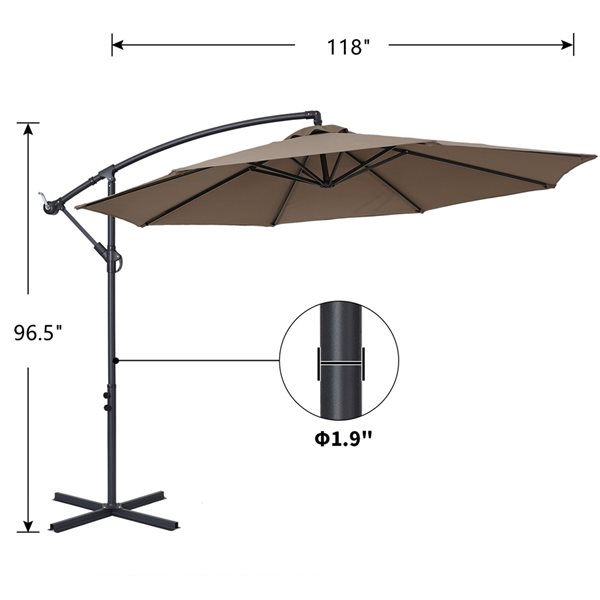 CASAINC 10-ft Taupe Offset Patio Umbrella Crank